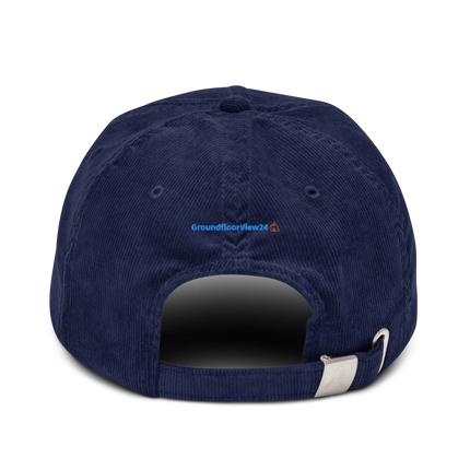 Romania Corduroy Hat GroundfloorView24 with 3 Logos.