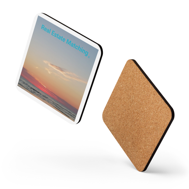 Sunset Sinari Cork-back coaster with Real Estate Matching Logo