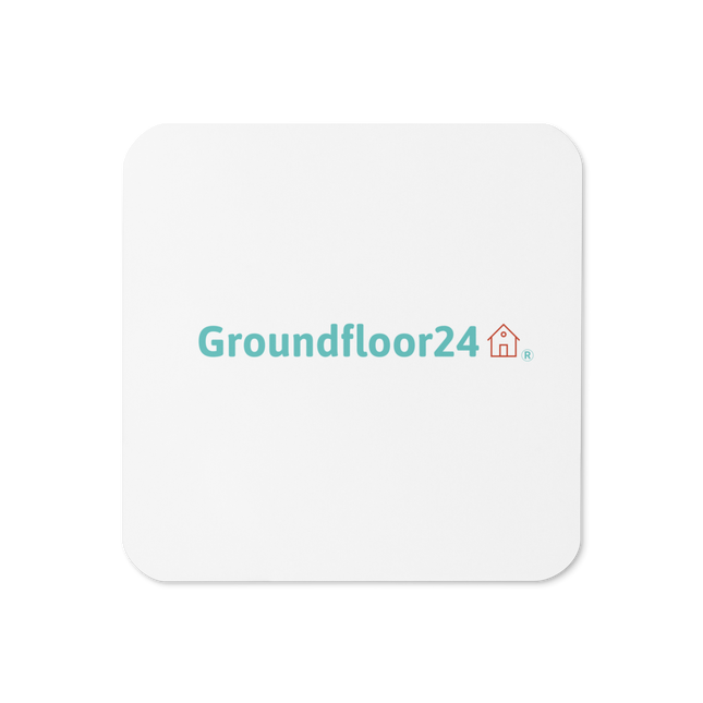 Cork-back coaster with Groundfloor24 Logo