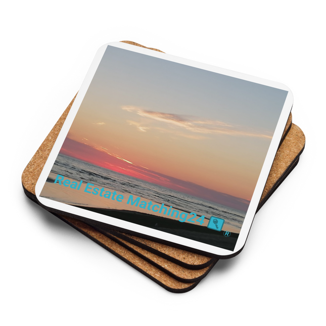 Sunset Sinari Cork-back coaster with Real Estate Matching24 Logo