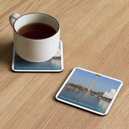 Lovely Sinari Cork-back coaster with Real Estate Matching24 Logo