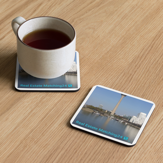 Lovely Sinari Cork-back coaster with Real Estate Matching24 Logo