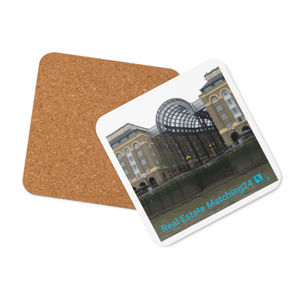 Hay's Galleria Cork-back coaster with Real Estate Matching24 Logo