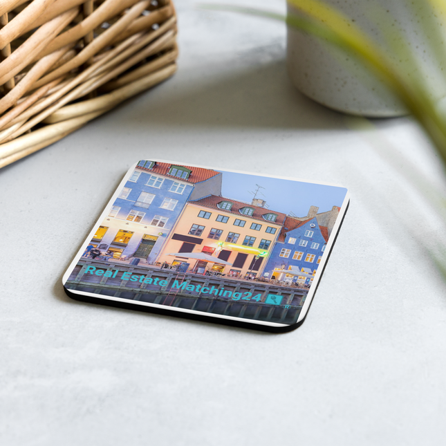 Nyhavn Cork-back coaster with Real Estate Matching24 Logo