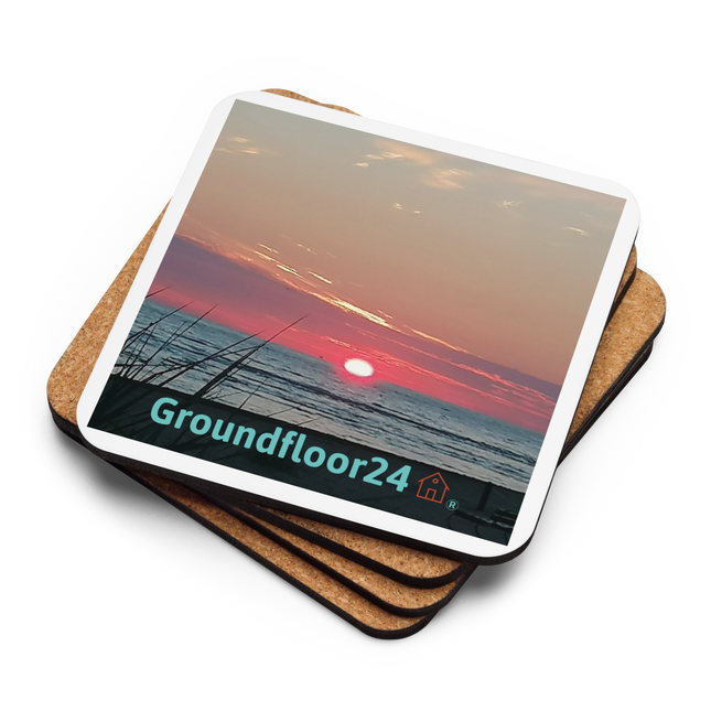 Beutiful Cork-back coaster with Groundfloor24 Logo