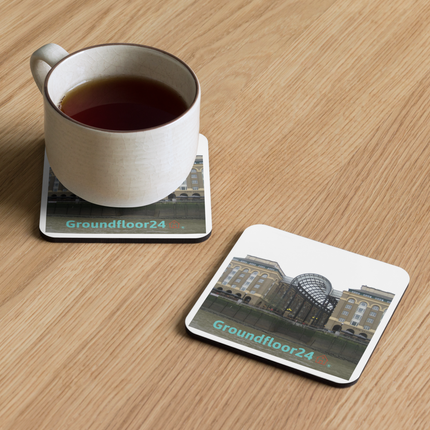 Hay's Galleria Cork-back coaster with Groundfloor24 Logo
