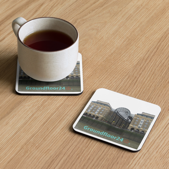 Hay's Galleria Cork-back coaster with Groundfloor24 Logo
