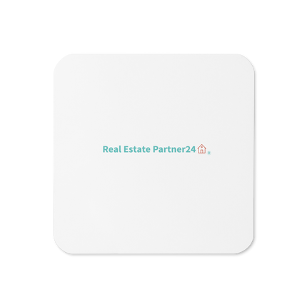 Cork-back coaster with Real Estate Partner24 Logo