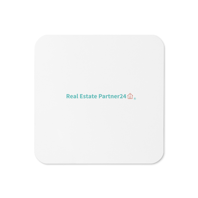 Cork-back coaster with Real Estate Partner24 Logo