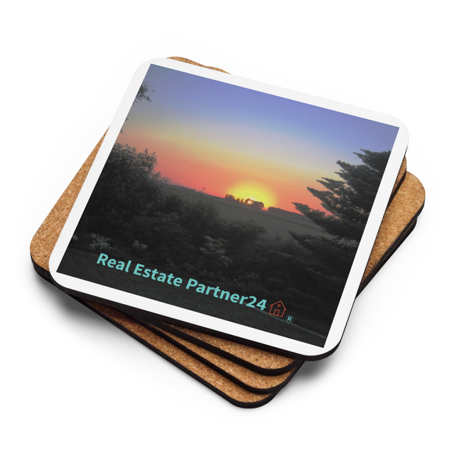 Beautiful Sunset Sinari Cork-back coaster with realestatepartner24 with house Logo