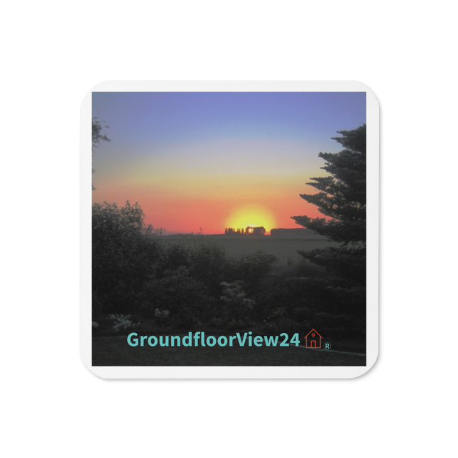 Beautiful Sunset Sinari Cork-back coaster with groundfloorview24 with House Logo