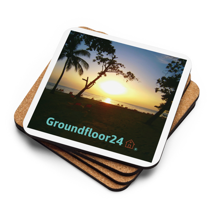 Beautiful Sea View Cork-back coaster with Groundfloor24 without House Logo