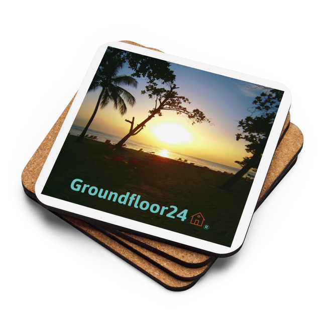 Beautiful Sea View Cork-back coaster with Groundfloor24 without House Logo