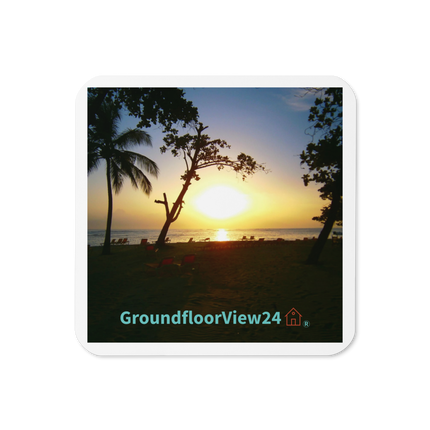 Beautiful Sea View Cork-back coaster with groundfloorview24 with House Logo
