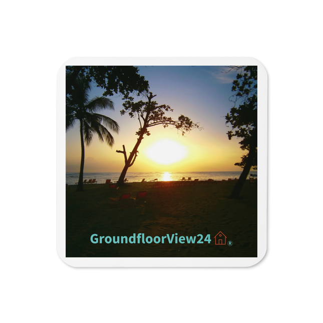 Beautiful Sea View Cork-back coaster with groundfloorview24 with House Logo