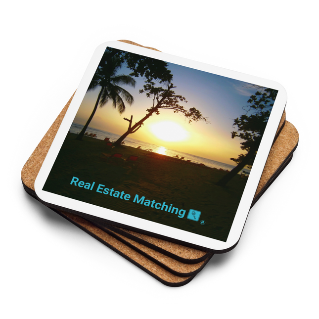 Beautiful Sea View Cork-back coaster with realestatematching with key Logo