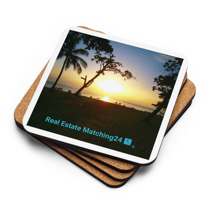 Beautiful Sea View Cork-back coaster with realestatematching24 with key Logo