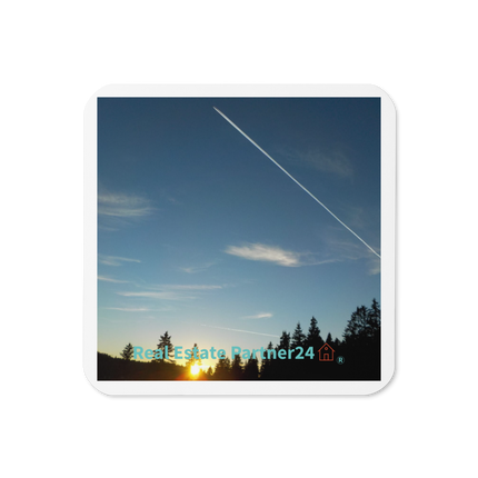 Attractive Sunset Sinari Cork-back coaster with realestatepartner24 with house Logo