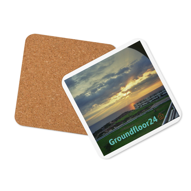 Natural View Cork-back coaster with Groundfloor24 with House Logo