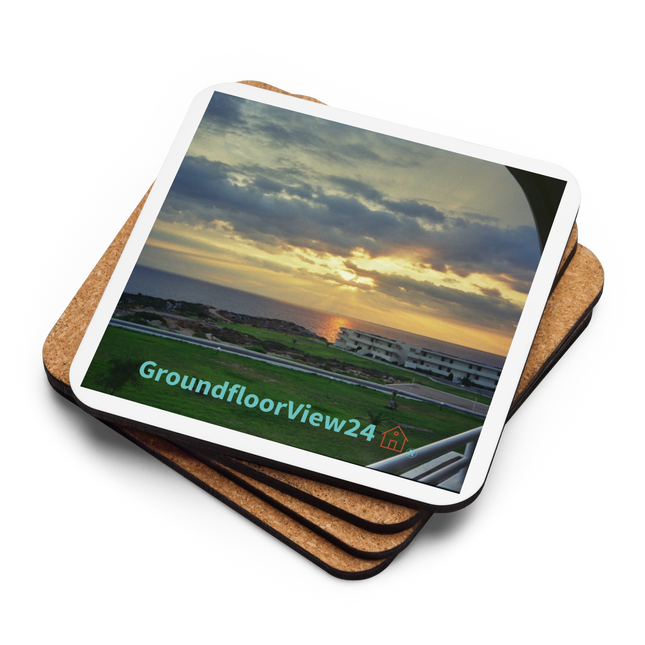 Natural View Cork-back coaster with groundfloorview24 with House Logo