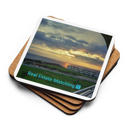 Natural View Cork-back coaster with realestatematching with key Logo