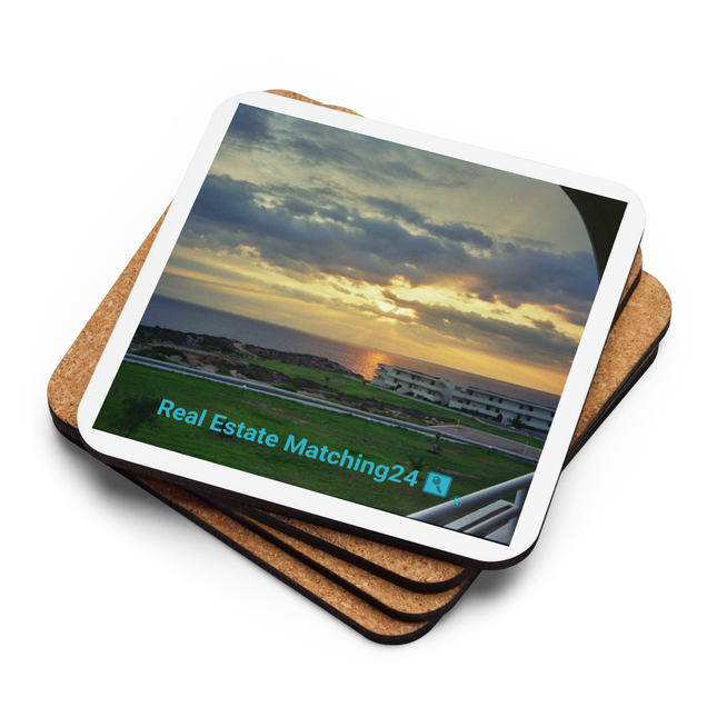Natural View Cork-back coaster with realestatematching24 with key Logo