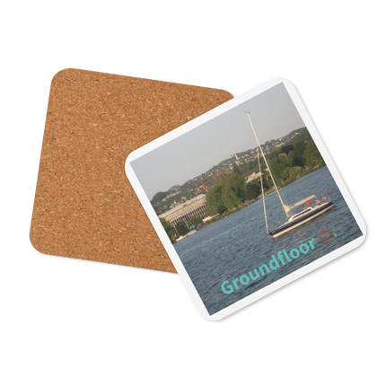 Boat on the River Cork-back coaster with Groundfloor with House Logo