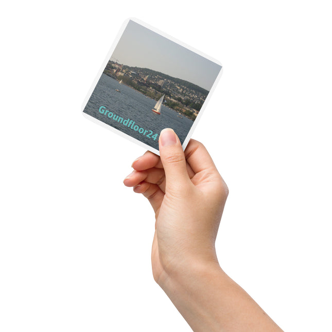 Beautiful River & Hills Sinari Cork-back coaster with Groundfloor24 with House Logo
