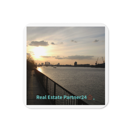 Awesome River View Cork-back coaster with realestatepartner24 with house Logo