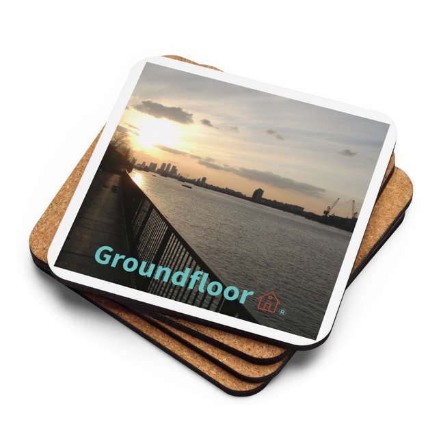 Awesome River View Cork-back coaster with Groundfloor with House Logo