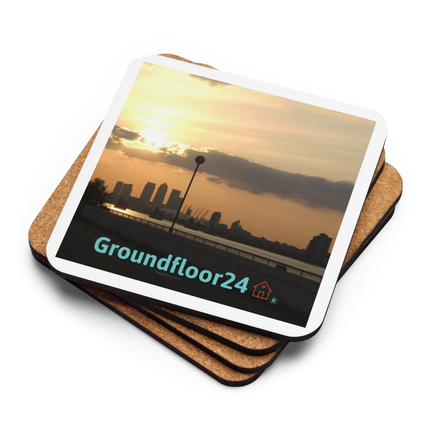 Majestic Sunset Cork-back coaster with Groundfloor24 with House Logo