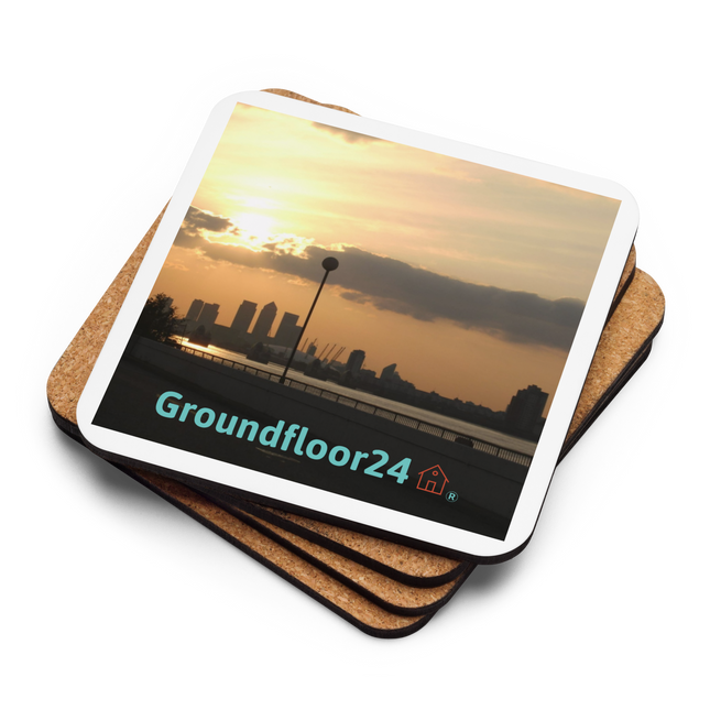 Majestic Sunset Cork-back coaster with Groundfloor24 with House Logo