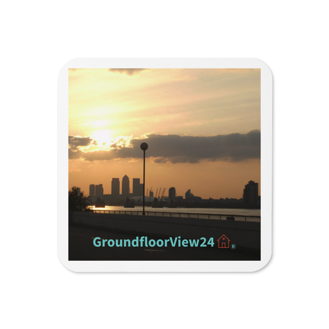 Majestic Sunset Cork-back coaster with groundfloorview24 with House Logo