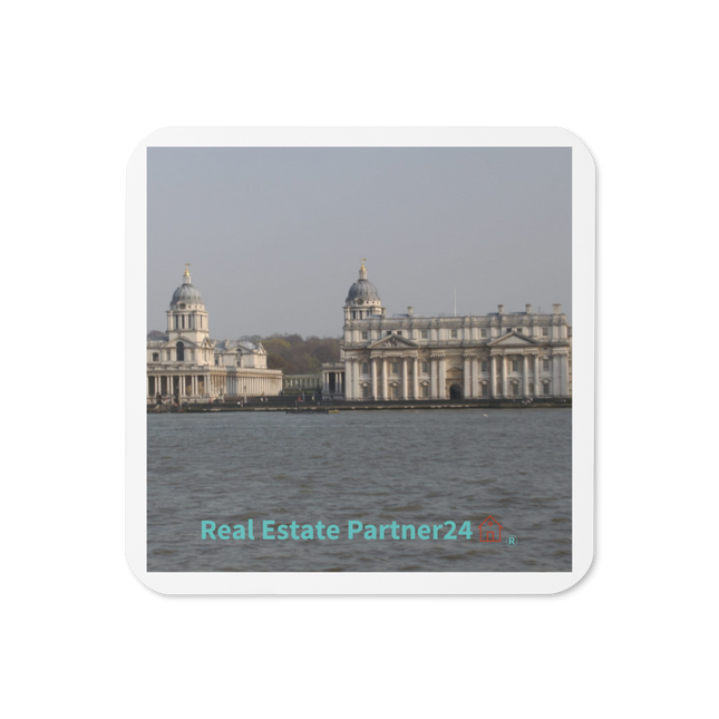 Riverside Beauty Cork-back coaster with realestatepartner24 with house Logo