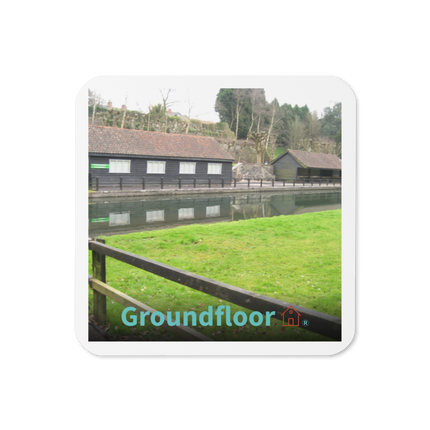 Lakeside Serenity Cork-back coaster with Groundfloor with House Logo