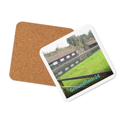 Lakeside Serenity Cork-back coaster with Groundfloor24 with House Logo