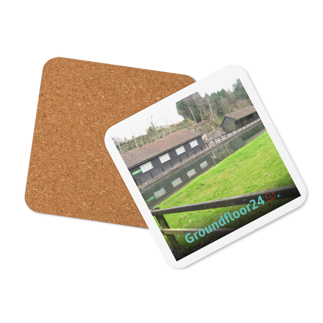 Lakeside Serenity Cork-back coaster with Groundfloor24 with House Logo