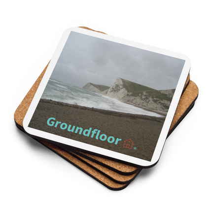 Waves and Sand Cork-back coaster with Groundfloor with House Logo