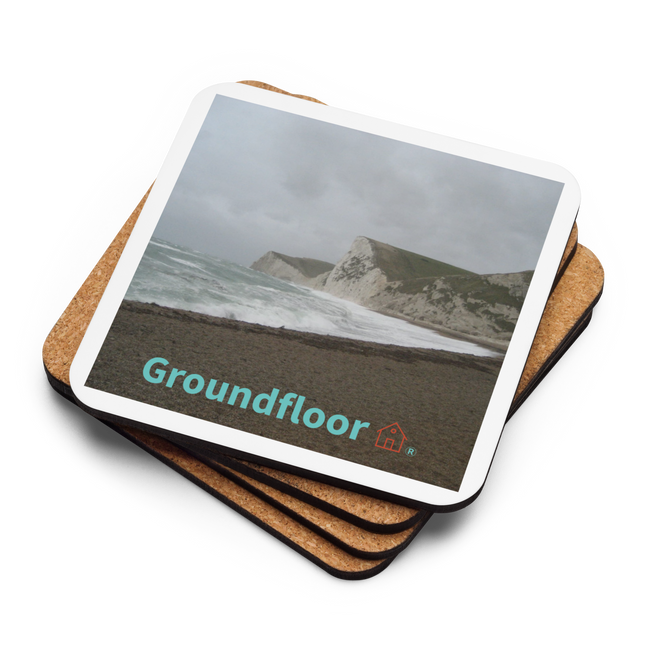 Waves and Sand Cork-back coaster with Groundfloor with House Logo