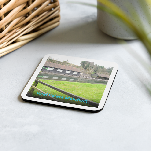 Lakeside Serenity Cork-back coaster with realestatematching without key Logo