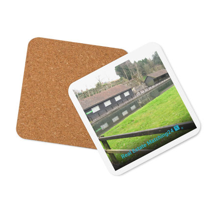 Lakeside Serenity Cork-back coaster with realestatematching24 with key Logo