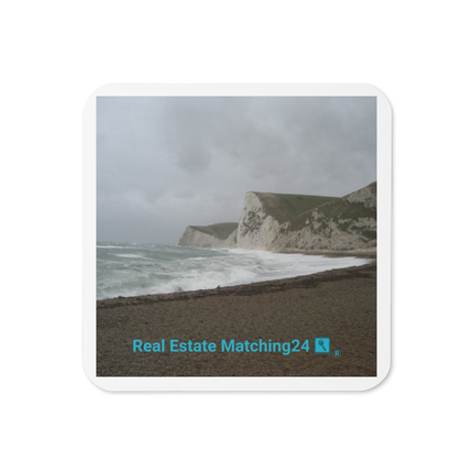 Waves and Sand Cork-back coaster with realestatematching24 with key Logo