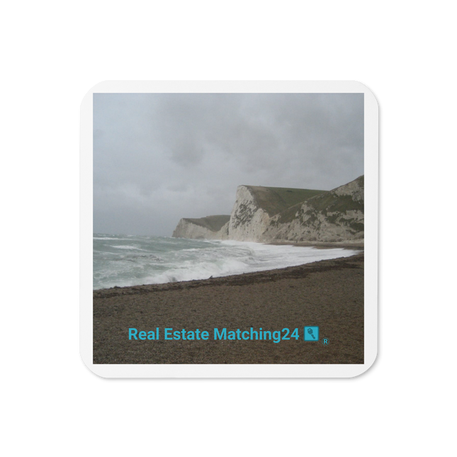 Waves and Sand Cork-back coaster with realestatematching24 with key Logo