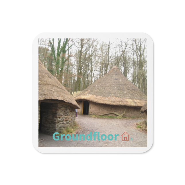 Village Charm Cork-back coaster with Groundfloor with House Logo