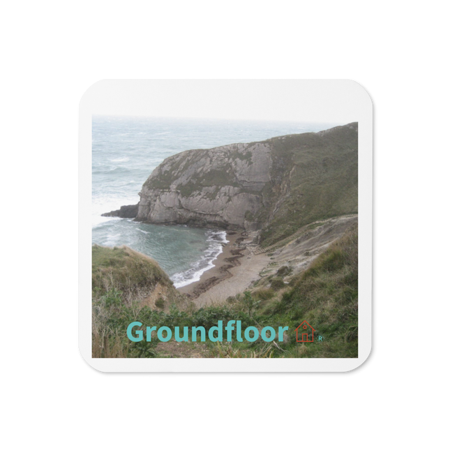 Sea & Hills Cork-back coaster with Groundfloor with House Logo