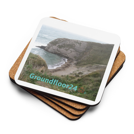 Sea & Hills Cork-back coaster with Groundfloor24 with House Logo