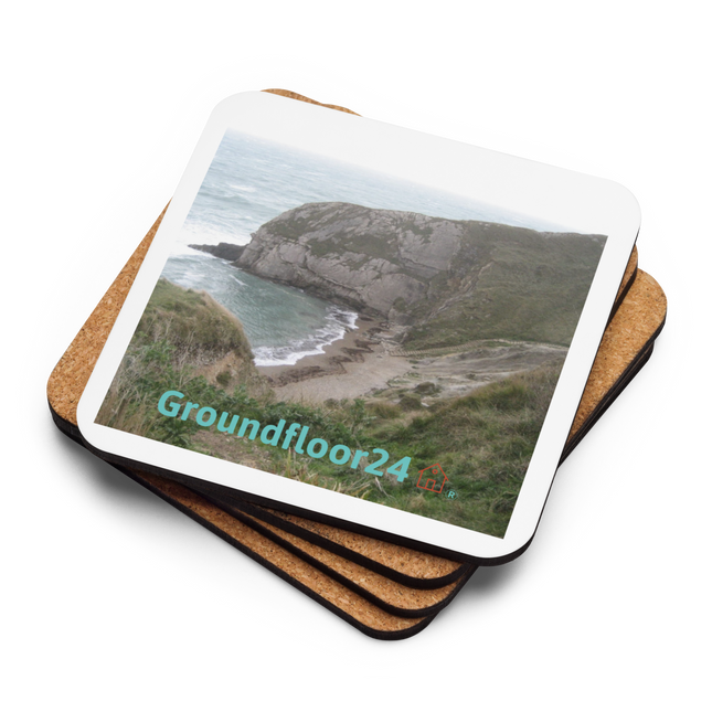 Sea & Hills Cork-back coaster with Groundfloor24 with House Logo