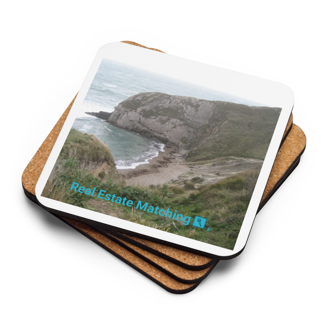 Sea & Hills Cork-back coaster with realestatematching with key Logo