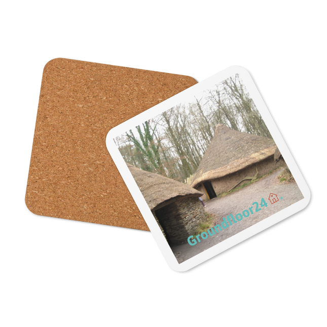 Village Charm Cork-back coaster with Groundfloor24 with House Logo