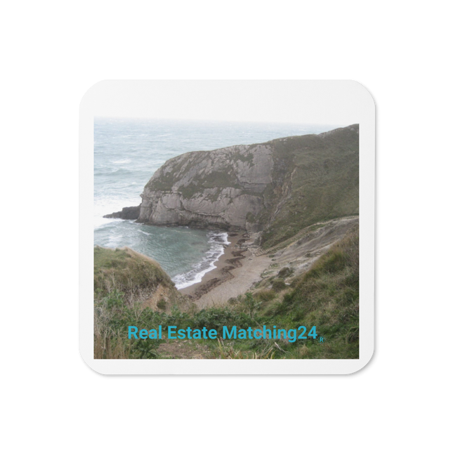 Sea & Hills Cork-back coaster with realestatematching24 without key Logo